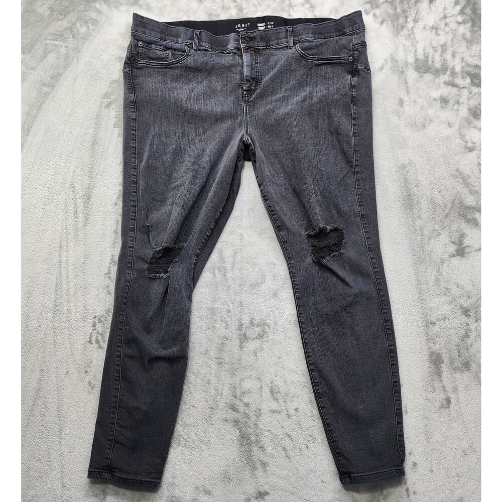 Torrid Jeans Women 28XT TALL‎ Black Distressed Bombshell Skinny Premium Stretch